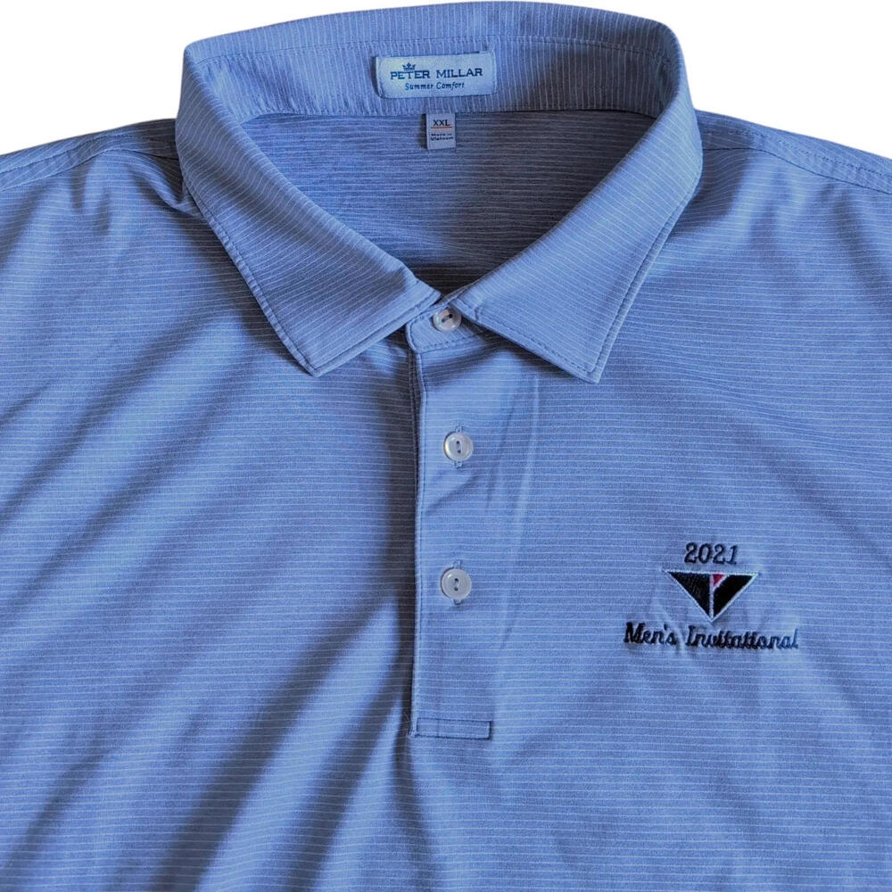 Peter Millar Polo Shirt Mens 2XL Blue Summer Comfort Golf 2021 Invitational - Picture 2 of 8